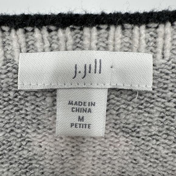 J Jill Sweater Womens Medium Petite Black Floral Jacquard Pullover Boho Knit - Picture 6 of 10